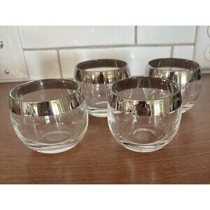 Vintage Thorpe Queens Silver Rim 2¾" Roly Poly Bar Cocktail Glass set of 4 MCM
